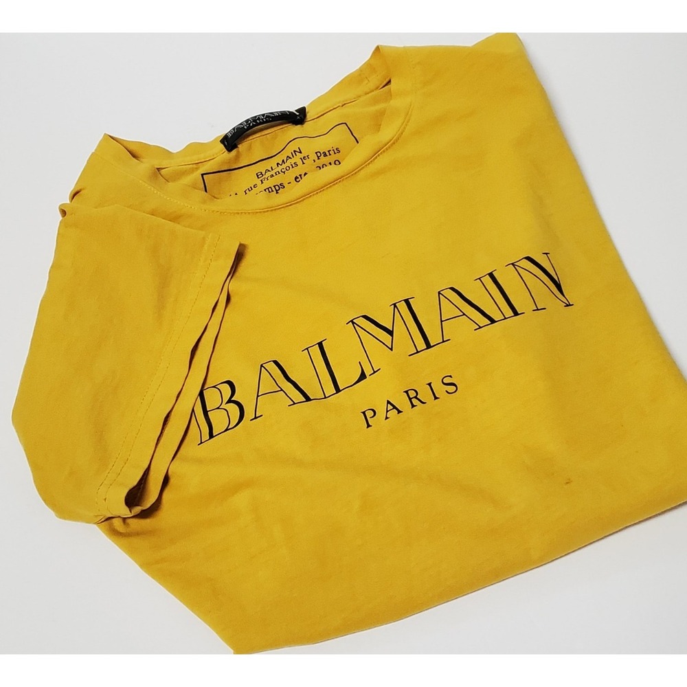 Balmain Paris T-Shirt Yellow Edition 2XL Gold / Black Short Sleeve Tee Shirt
